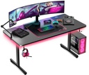 GTRACING Escritorio para juegos de 55 pulgadas con luces LED, escritorio grande para computadora con alfombrilla para mouse para oficina en casa, superficie de fibra de carbono en forma de T