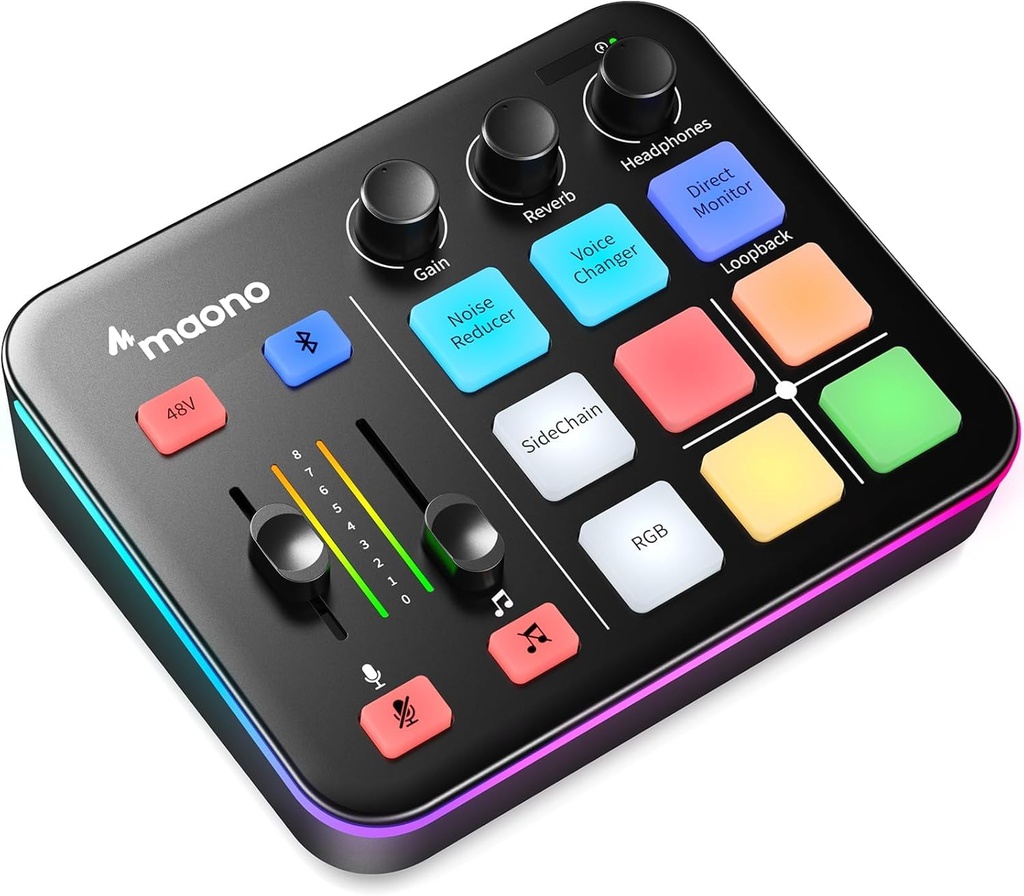 MAONO Gaming Audio Mixer, Audio Interface with Pro-preamp, RGB, Bluetooth, 48V Phantom Power for Live Streaming, Podcasting, Content Create, Gaming MaonoCaster G1 NEO (BLACK)