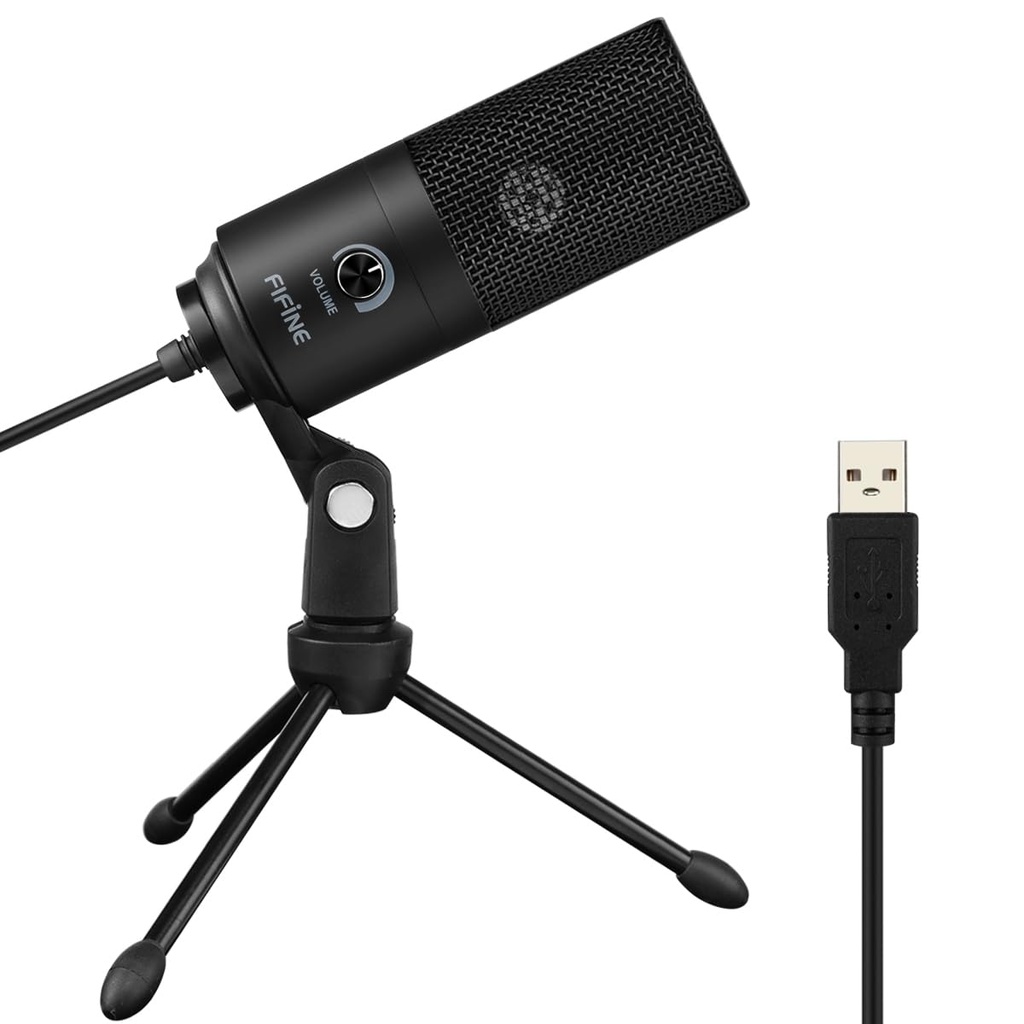 Microfono USB De Condensador FIFINE K669B - Cardioide Para PC, PS4, Mac - Para Streaming - Podcast - Twitch. (Black)