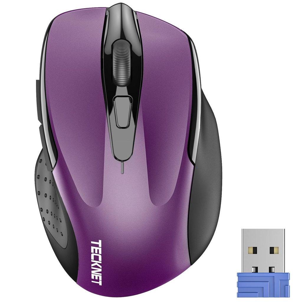 Mouse óptico ergonómico TeckNet Pro 2.4 G con nanorecibidor USB para portátil, ordenador, Chromebook, Macbook, 6 botones, batería de 24 meses, 5 niveles de ajuste de DPI.