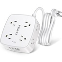 Regleta protectora de sobretensiones de 6 pies, 8 tomas amplias con 4 puertos USB, extensor de salida de 3 lados con cable de extensión de 6 pies