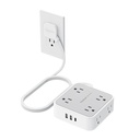 TESSAN - Tira de alimentación con protector de sobretensión, cable de extensión de enchufe plano de 5 pies con 3 USB (1 USB C) 8 salidas, 1250W, protección de 900J, extensor de salidas de 3 lados con