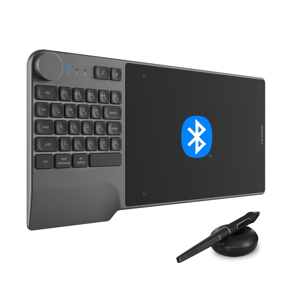 Tablet De Dibujo Inalámbrica HUION Inspiroy Keydial KD200 – Conexion Bluetooth - con dial de teclado, 5 teclas Personalizables, Pen sin batería.