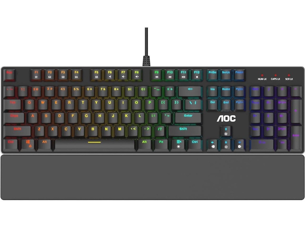 Teclado mecánico AOC RGB completo para juegos, interruptores azules Outemu de 104 teclas (GK500)