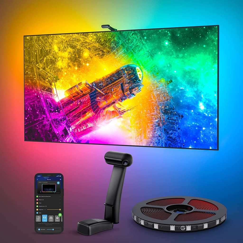 Govee Envisual - Retroiluminación LED T2 para TV con cámaras duales, tira de luces LED RGBIC Wi-Fi de 11.8 pies para televisores de 55 a 65 pulgadas, cuentas de luz de doble tira, para decoración del