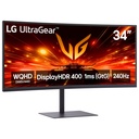 LG 34G630A-B Monitor curvo para juegos Ultragear WQHD (3440 x 1440) de 34 pulgadas, 240Hz, 1ms, FreeSync Premium, DisplayHDR 400, altavoz integrado, HDMI, DisplayPort, USB Type-C, soporte de 