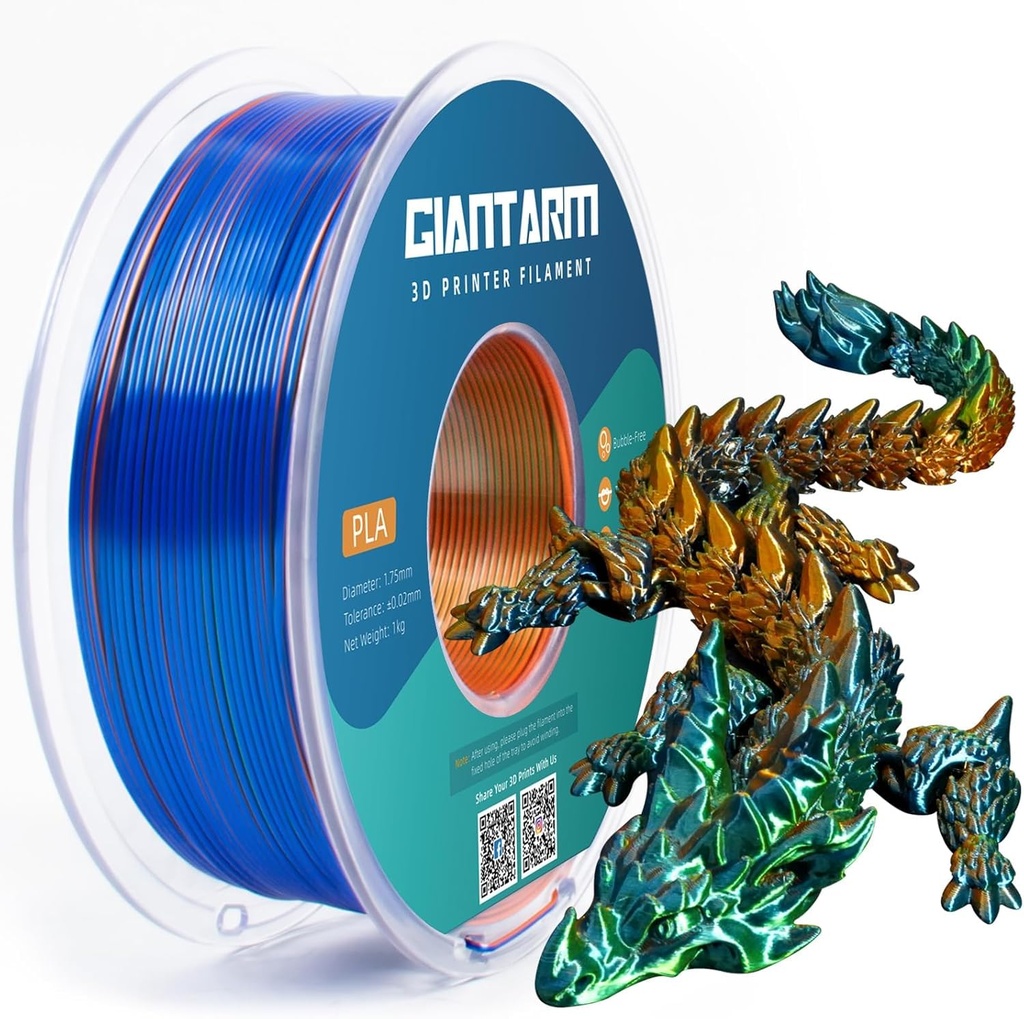 GIANTARM Filamento de ácido poliláctico de 1.75mm +/-0.02mm, carrete de 1Kg (2.2 libras), embalaje al vacío, para impresora 3D, de seda tricolores, naranja, azul y verde 