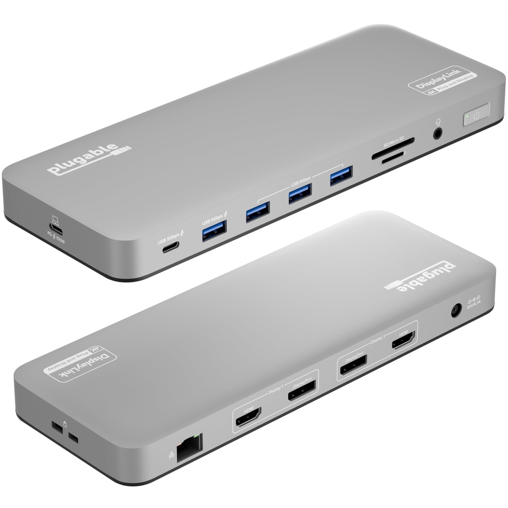 Estación de acoplamiento Plugable USB C para portátil, monitor dual 4K 60Hz para Apple Mac M1/M2/M3/M4/M5, 2X HDMI o DisplayPort para MacBook, Dock de carga de 100W DisplayLink
