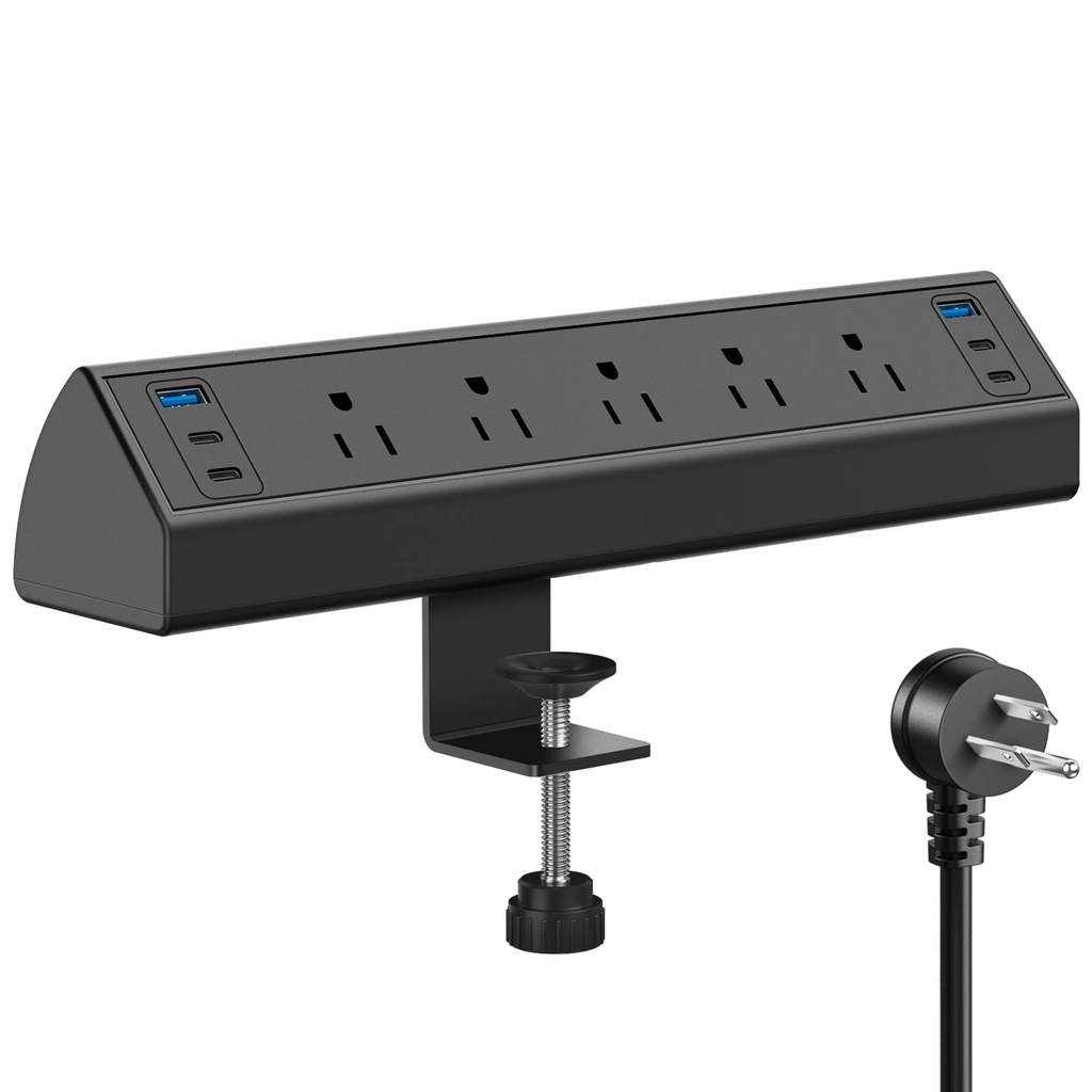 Jgstkcity Regleta de Alimentación con Abrazadera para Escritorio USB C, Estación de Carga Rápida Total de 40W, 4 Puertos USB C PD de 20W, Protector de Sobretensiones de Montaje en Borde de Escritorio 