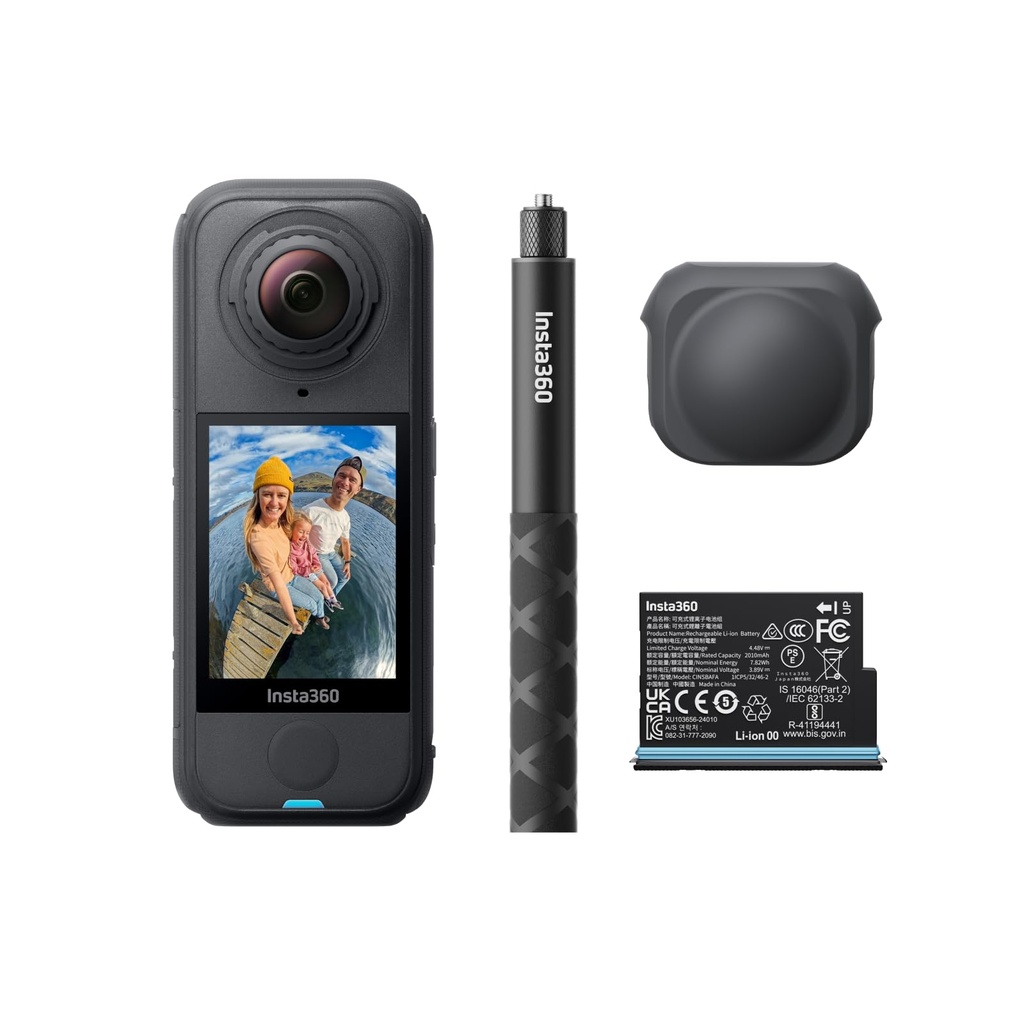 Insta360 X4 Air Kit de inicio - Cámara 360 de 8K y 165g ligera, palo de selfie invisible, lentes reemplazables, dispara primero y enmarca después, protección contra el viento incorporada