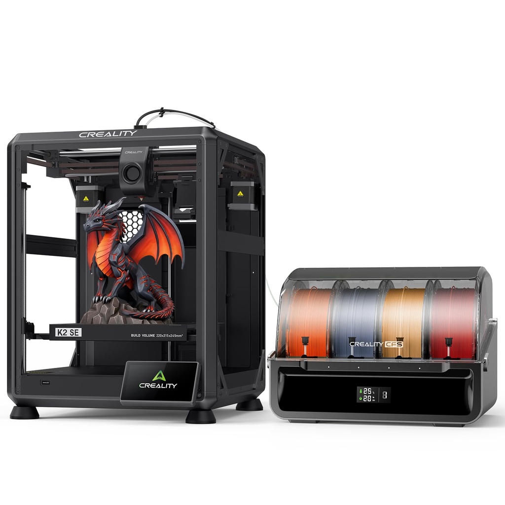 Creality K2 SE Combo 3D Impresora, compatible con impresión multicolor con CFS, 19.685 in/s de alta velocidad, nivelación automática inteligente, marco de construcción de metal sólido, totalmente montado, extrusora de próxima generación, volumen de construcción de 220 × 215 × 9.646 in