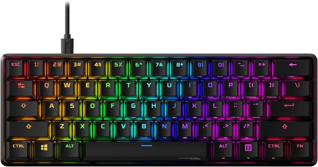 Teclado Mecanico HyperX Alloy Origins 60 - Factor de forma ultra compacto 60% - Retroiluminación LED RGB, Software NGENUITY. Switch Red HyperX lineal.