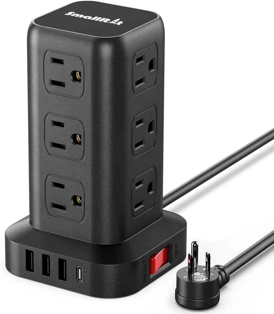 Regleta en Torre/Extensión de Alimentacion - Protector de sobretensiones - 12 Tomas CA + 4 USB Tipo A - (SMALLRT)