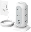 Regleta de alimentación de torre con enchufe plano con 11 tomacorrientes, 3 USB (1 USB C), torre protectora contra sobretensiones TESSAN 1625W/13A, protección 1050J, cable de extensión de 6 pies con