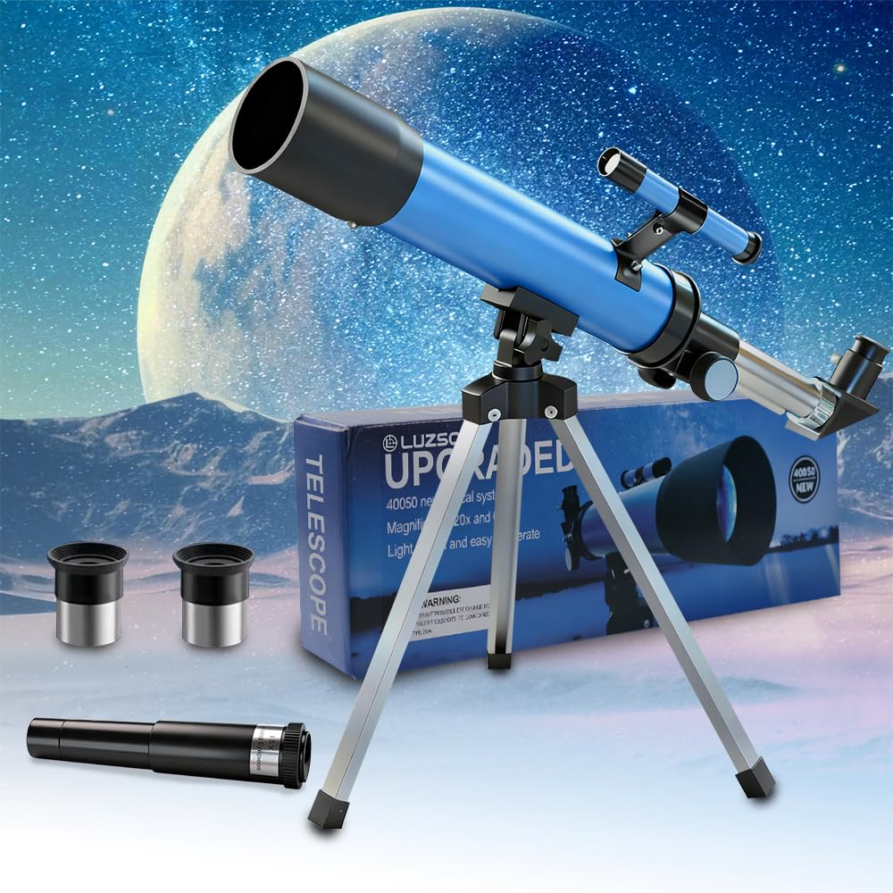 Telescopio para niños de 1.969 in, 100 aumentos, telescopio para principiantes con trípode, 2 oculares y alcance de búsqueda, regalo educativo STEM para niños y niñas de 6 a 12 años, telescopio portátil para niños para astronomía 