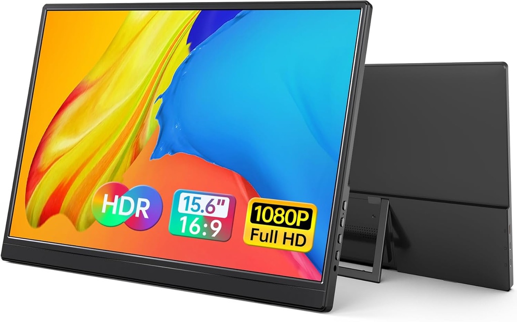 Yxk Monitor portátil de 15.6 pulgadas 1080P USB-C HDMI Ultra-Slim Monitor de viaje con soporte, para laptop, PC, teléfono Mac, PS, Xbox, Swich IPS