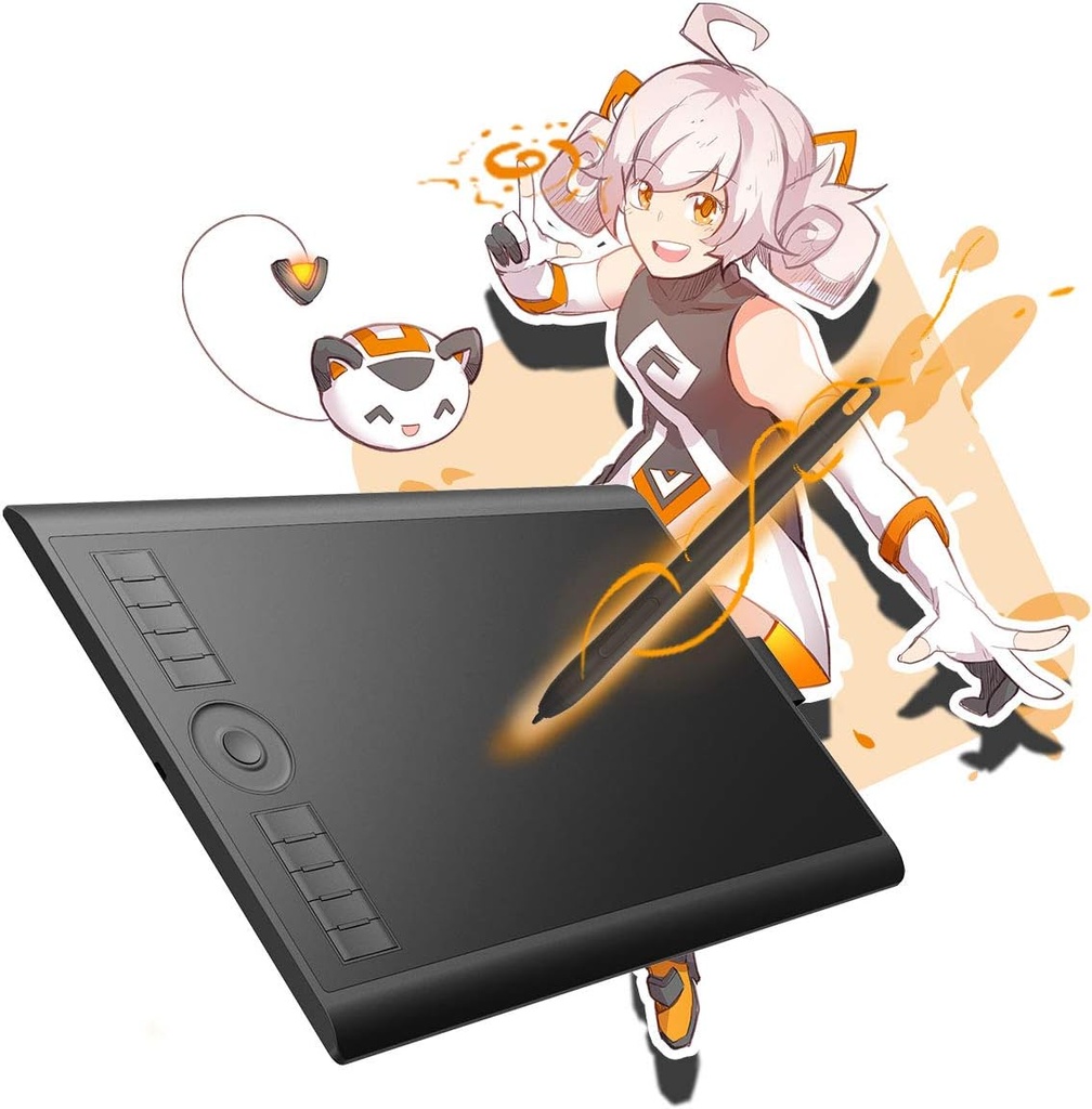 GAOMON M10K - Tableta de dibujo, tableta gráfica grande de 10 x 6 pulgadas con anillo táctil, 8192 niveles sin batería, 10 teclas de acceso rápido, tableta artística para diseño, escritura, edición,