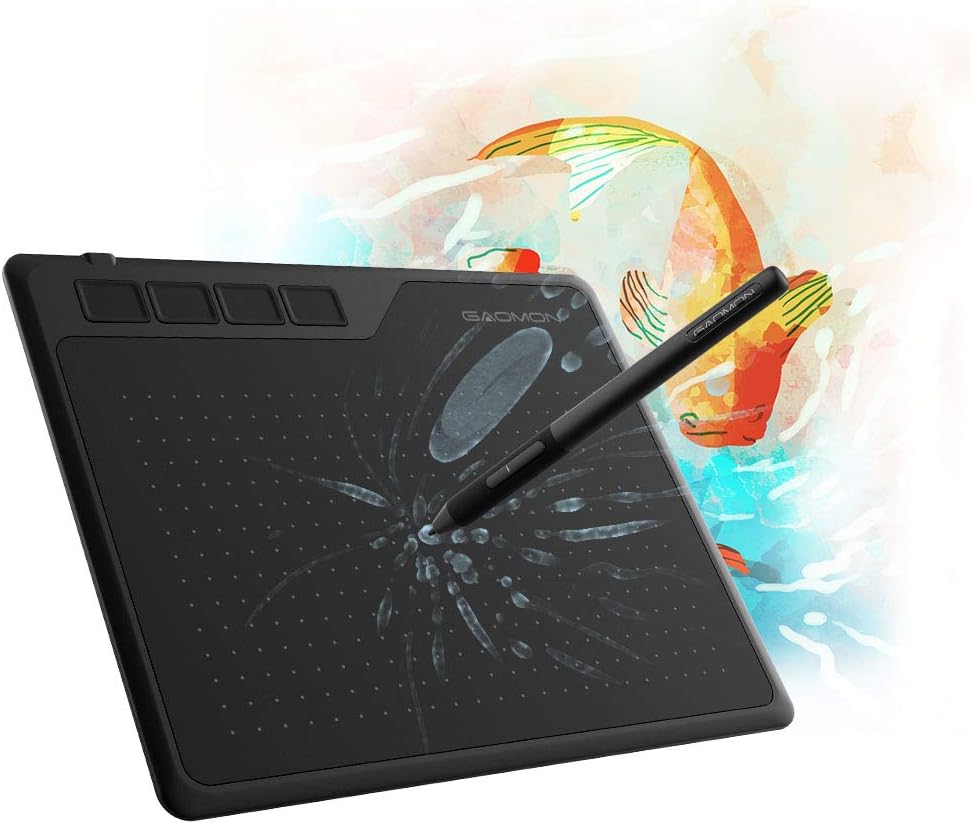GAOMON Tableta de dibujo S620 de 6.5 x 4 pulgadas con lápiz pasivo 8192 4 teclas expresas personalizables para arte digital, pintura, reproducción OSU, compatible con PC con Windows, Mac