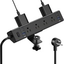Estación de carga rápida de 40 W, regleta de alimentación con abrazadera de escritorio 20 W USB C, 8 tomacorrientes, 8 puertos USB, 4 USB C y 4 USB A, muebles de oficina, mesita de noche, protector de