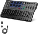 Donner Controlador de teclado MIDI USB-C, mini teclado MIDI portátil de 25 teclas con 8 almohadillas de batería, pantalla OLED, 16 básculas inteligentes, arpegio, reproducción, software de 4 DAW y 40