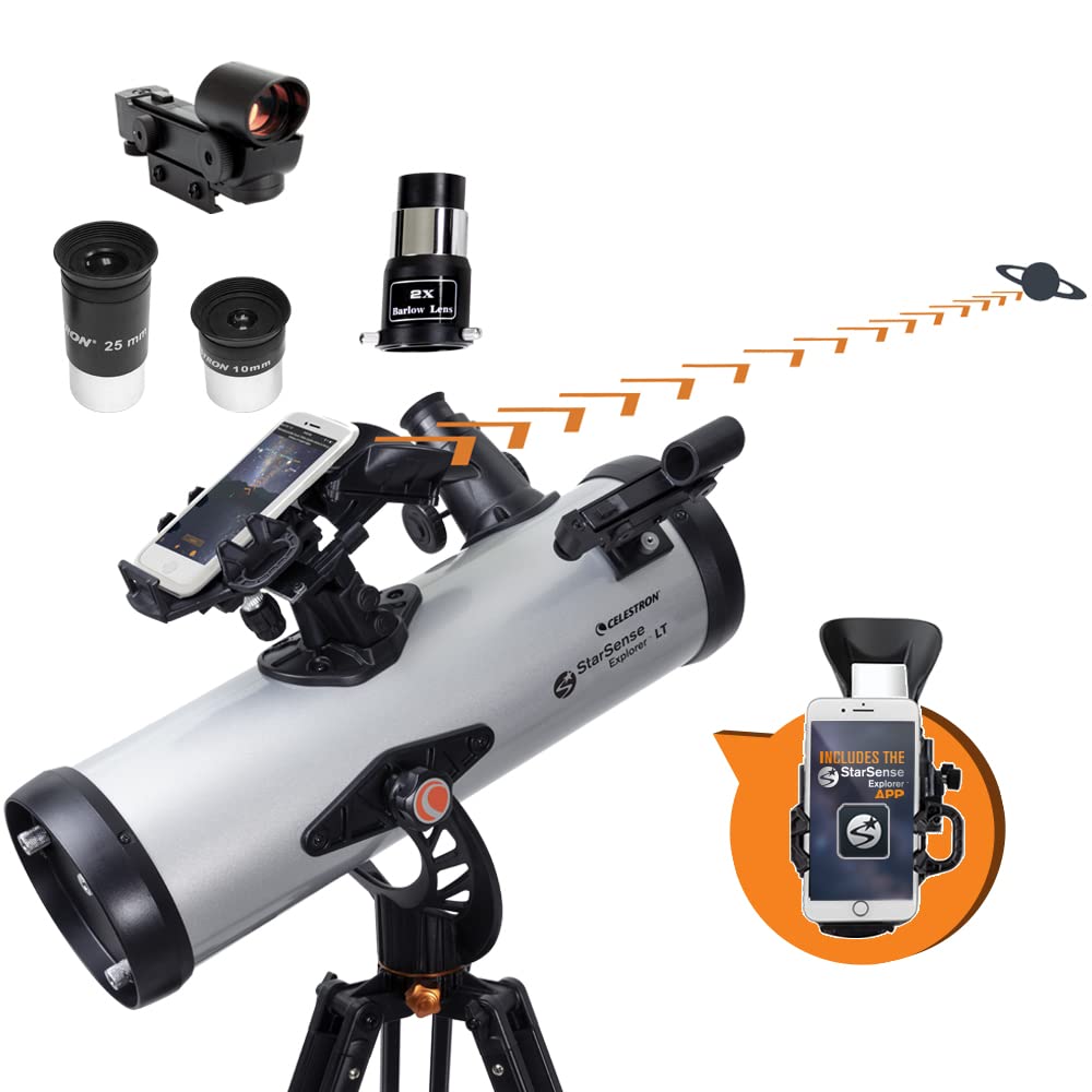 Celestron StarSense Explorer LT 114AZ Telescopio Habilitado para Aplicación – Reflejo Newtoniano de 114mm con Base para Smartphone y Aplicación StarSense – Compatible con iPhone y Android – Fácil de