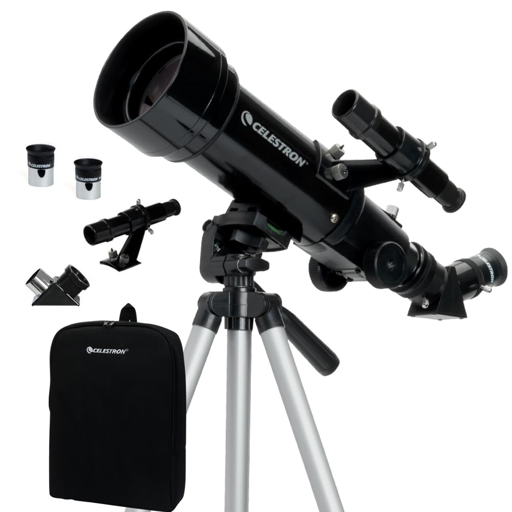 Celestron - Telescopio refractor portátil Travel Scope 70 - Apertura de 70 mm, óptica de vidrio totalmente recubierta - Incluye trípode, mochila y software - Ideal para principiantes y viajes 