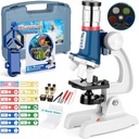 Kit de microscopio para niños de 58 piezas, aumento de 100X-1200X, cuerpo de metal, luz LED, caja de transporte, juguete de experimento científico para niños de 5 a 12 años 
