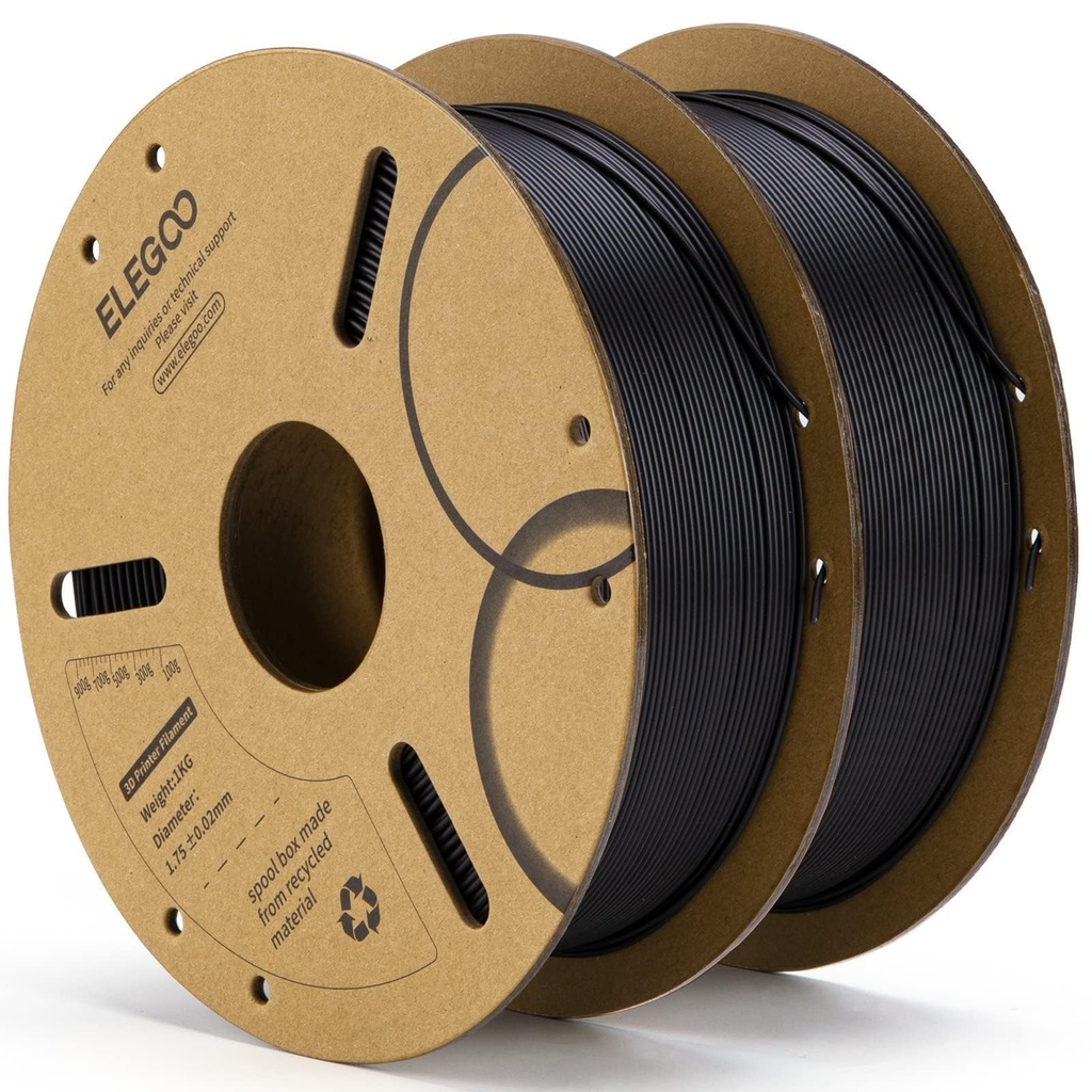 ELEGOO Filamento PLA 1.75mm Negro 2KG, Filamento para Impresora 3D con Precisión Dimensional +/- 0.02mm, Paquete de 2 Carretes de 1KG (2.2lbs) en Cartón, Filamento para Impresión 3D Compatible con la 