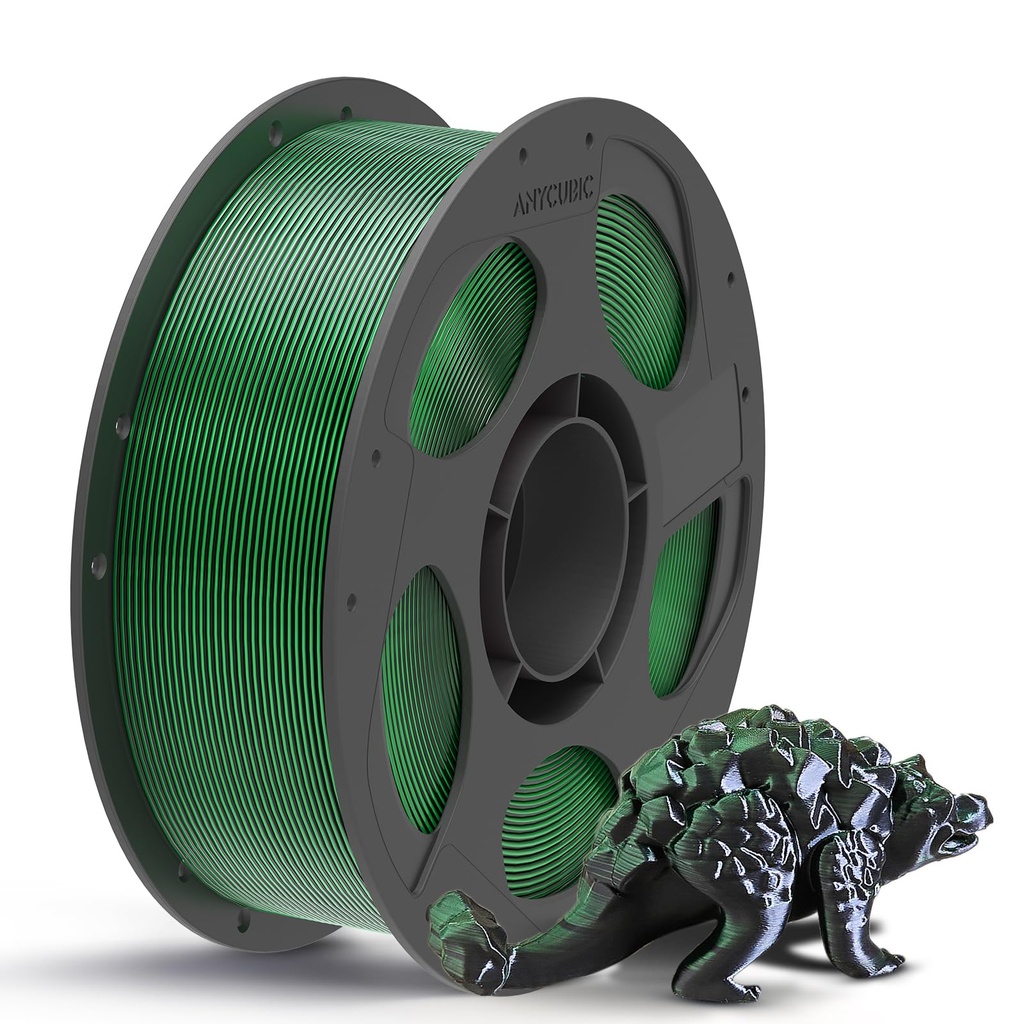 ANYCUBIC - Bobina reutilizable de filamentos para impresora 3D, PLA, doble color, sedosos, coextrusión cromada, cambio de color, 1.75 mm, precisión dimensional +/- 0.02 mm, 1 kg, negro verde 