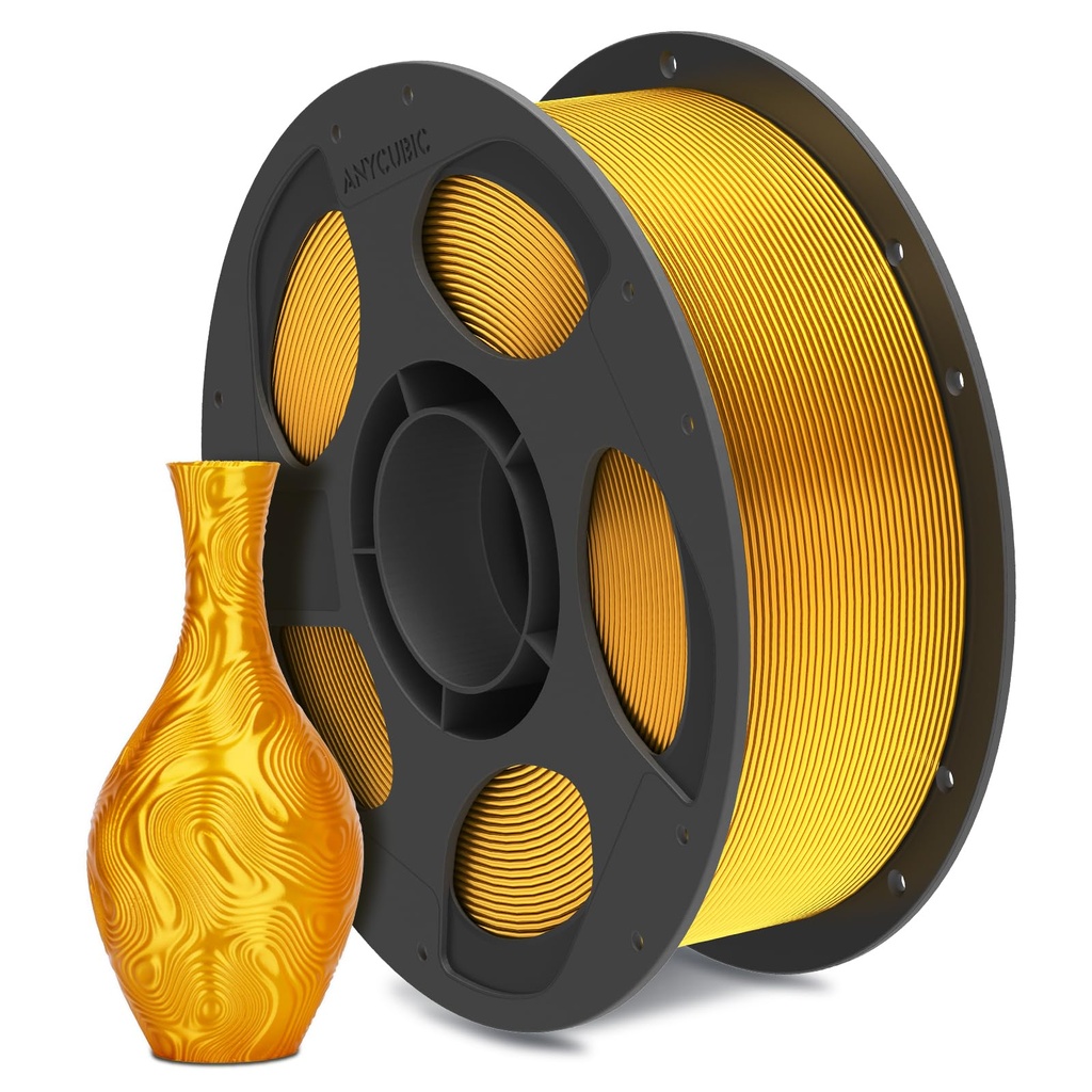 ANYCUBIC Filamento sedoso para impresora 3D, sin obstrucciones y brillante, filamento PLA de 1,75 mm, precisión dimensional de +/- 0,02 mm, carrete reutilizable de 1 kg (2,2 libras), oro sedoso