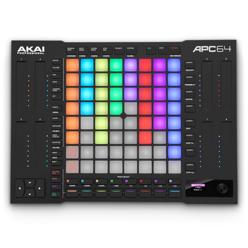 Akai Professional Controlador MIDI APC64 Ableton con 8 tiras táctiles, secuenciador de pasos, 64 almohadillas sensibles a la velocidad RGB, puertas CV, entrada y salida MIDI, USB-C 