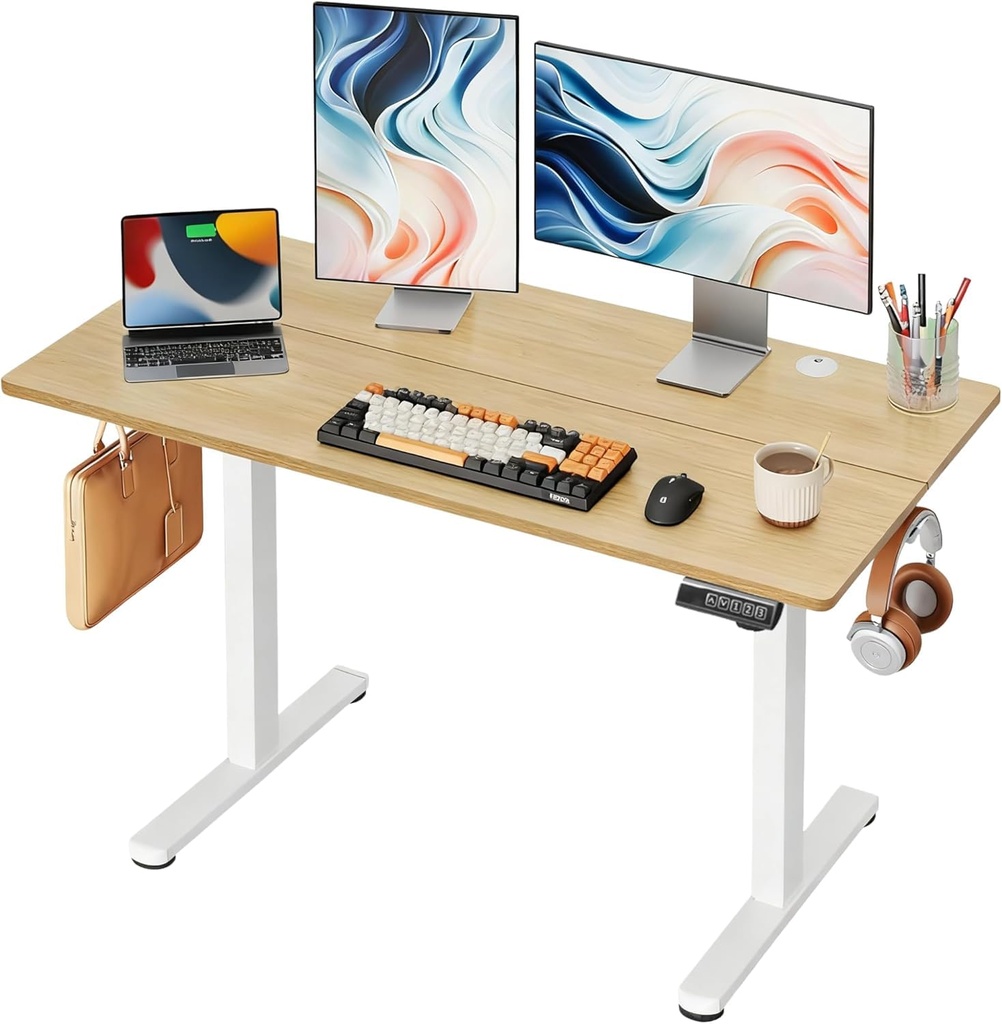 DEVAISE - Escritorio eléctrico de pie de 48 pulgadas, escritorio de altura ajustable para estar de pie para oficina en casa, escritorio ergonómico para sentarse y estar de pie con pantalla táctil LED 