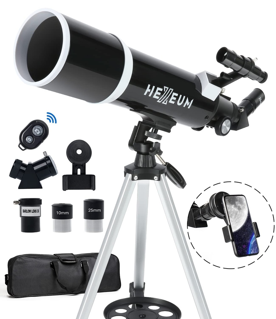 Telescopio para astrónomos adultos y principiantes - apertura de 80 mm, 600 mm con revestimiento de alta transmisión de revestimiento múltiple completo con montura AZ, adaptador para teléfono, trípode 