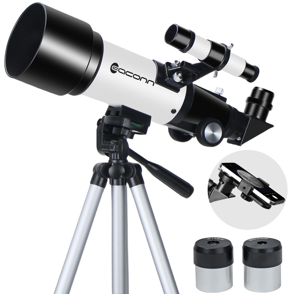 Telescopios, Telescopio para Niños y Adultos Principiantes, 2.756 in Apertura 15.748 in Longitud de Enfoque Refractor Telescopio de Viaje con AZ Monte para Observar La Luna y el Paisaje (blanco) 