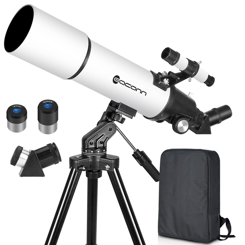 Telescopios para adultos de astronomía, telescopio refractor de 80 mm de apertura y 600 mm para niños y principiantes, telescopio compacto y portátil de viaje con mochila 
