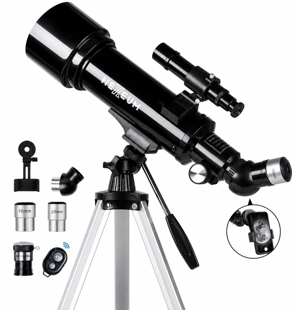 Telescopio hexeum 70mm Apertura 500mm - para niños y adultos, telescopios refractores astronómicos de montaje AZ con óptica de revestimiento múltiple, con adaptador diagonal para espejo de teléfono, bolsa de 