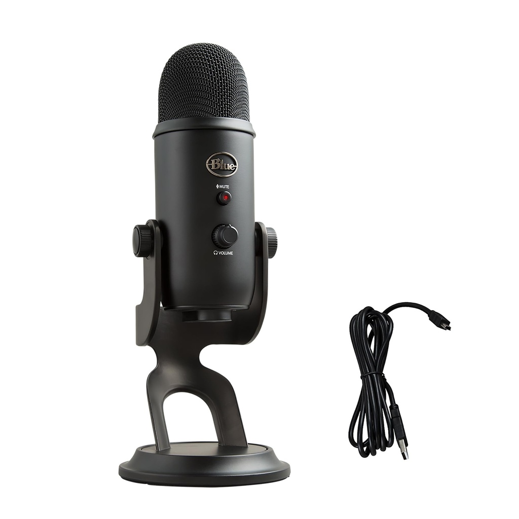 Blue Yeti USB Mic para grabar y transmitir en PC y Mac, 3 cápsulas de condensador, 4 patrones de captación, salida de auriculares y control de volumen, control de ganancia de micrófono, soporte ajustable, Plug & Play - Nuevo 