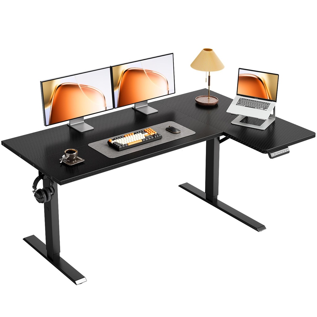 Escritorio eléctrico reversible en forma de L de 55 pulgadas, fibra de carbono negro | Corner Height Adjustable Computer Table, Stand Up Desk with 3 Memory Presets, Reinforced Frame for Home Office, Workstation 