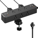 ACOZVIN - Regleta de alimentación con abrazadera de escritorio 17 en 1 con estación de carga rápida de 40 W, enchufe plano de 10 pies 1200J, 9 salidas de CA, 8 puertos USB (4 USB C), toma de