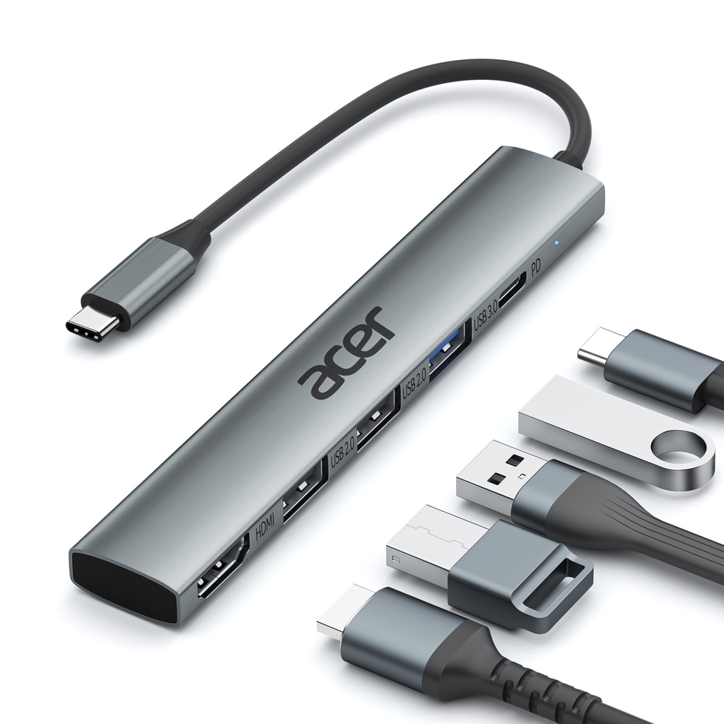 Acer Hub USB C 5 en 1 con HDMI 4K, entrega de energía de 100 W, 3 puertos de datos USB