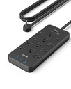 Anker - Regleta de protección contra sobretensiones (2100J), 12 salidas con 1 USB C y 2 puertos USB para iPhone 15/15 Plus/15 Pro/15 Pro Max, cable de extensión de 5 pies, enchufe plano, carga USB C