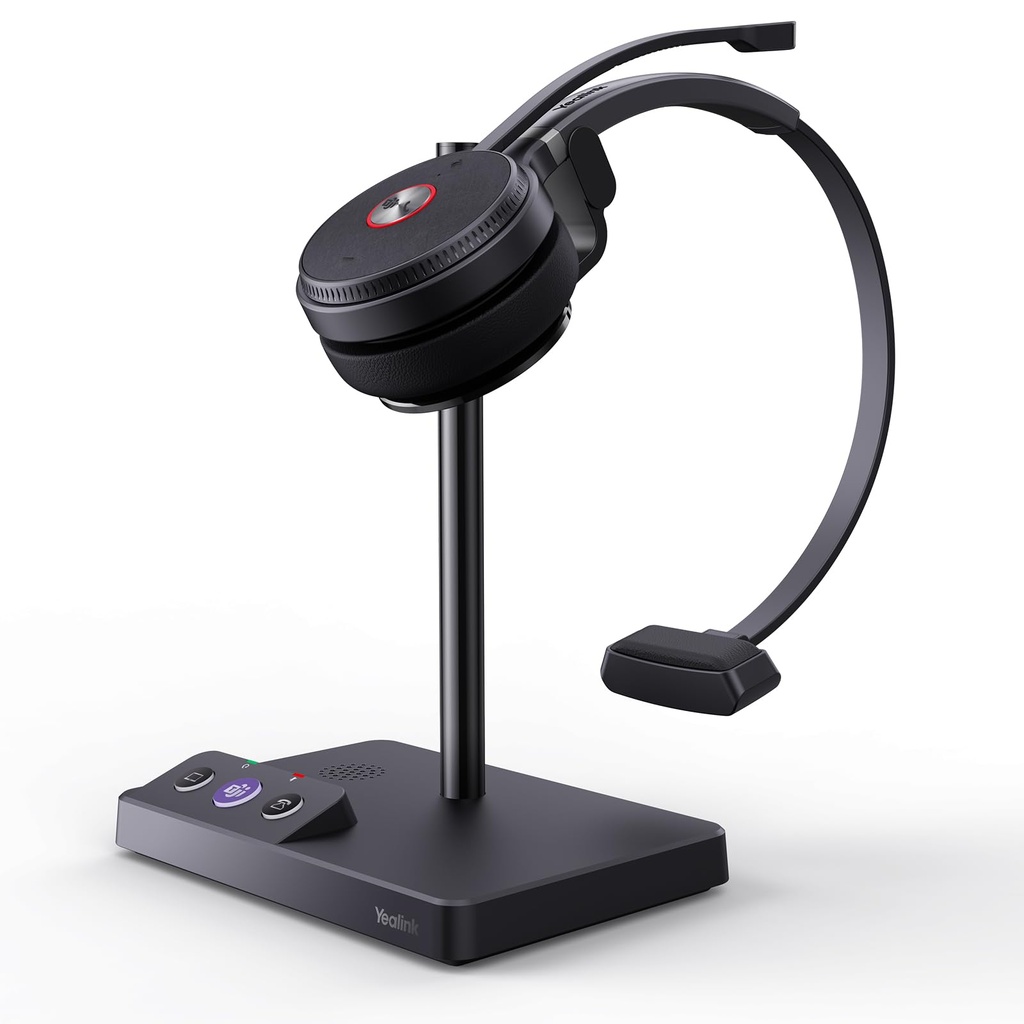 Auriculares Inalámbricos Mono Yealink WH62 para equipos de Microsoft, DECT inalámbricos con 2 micrófonos de cancelación de ruido para teléfono IP y PC