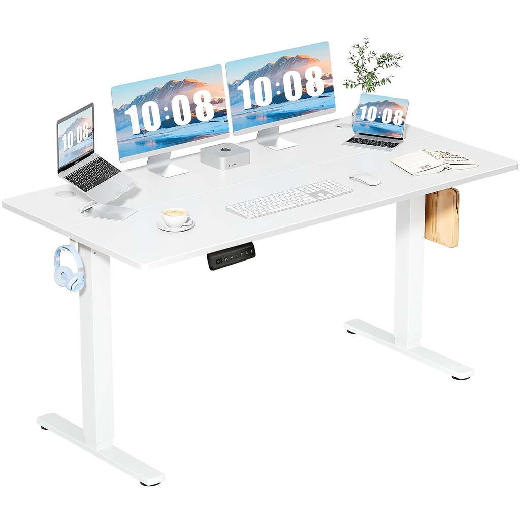 DUMOS Escritorio eléctrico de pie de 63 pulgadas de altura ajustable, estaciones de trabajo para computadora sentado o de pie, mesa de trabajo grande para computadora en casa, oficina, escritorios