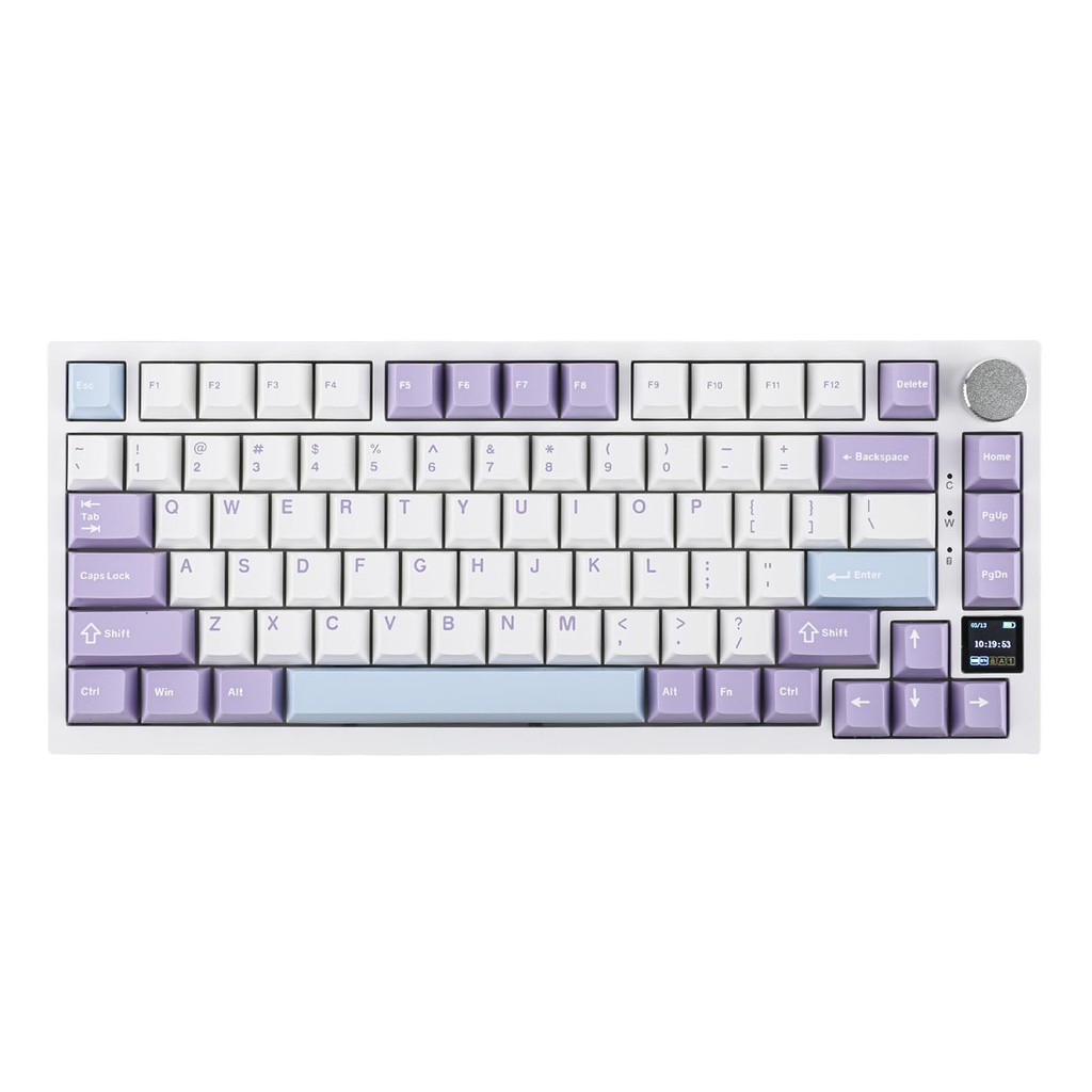 EPOMAKER Ajazz AK820 Pro Teclado mecánico inalámbrico 75% con pantalla inteligente TFT y perilla, teclado para juegos montado en junta, Bluetooth/2.4GHz/USB-C con cable (morado, interruptor de regalo)