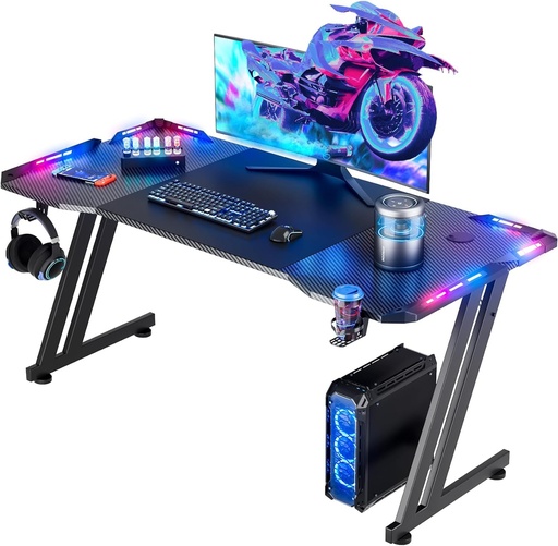[ECG-00006581] Escritorio Gamer Con Iluminacion LED RGB - Ergonómico 55 Pulgadas