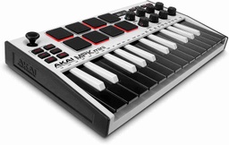 [ADIO-00004631] AKAI Professional MPK Mini MK3 - 25 Key USB MIDI Keyboard Controller With 8 Backlit Drum Pads, 8 Knobs and Music Production Software Included (White)