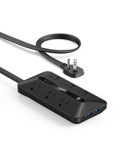 [RGT-00012267] Anker 300J - Regleta de alimentación ultrafina 10 en 1de enchufe plano con 6 CA, 2 puertos USB-A y 2 puertos USB-C, cable de extensión, estación de carga de escritorio para el hogar, oficina