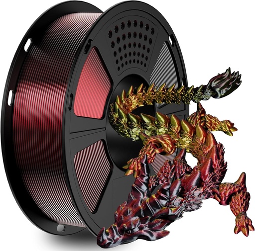 [IM3D-00013178] GIANTARM Filamento PLA de seda tricolores, filamento brillante para impresora 3D de 0.069 in +/-0.001 in, carrete de 2.2 libras, embalaje al vacío (rojo+dorado + negro) 