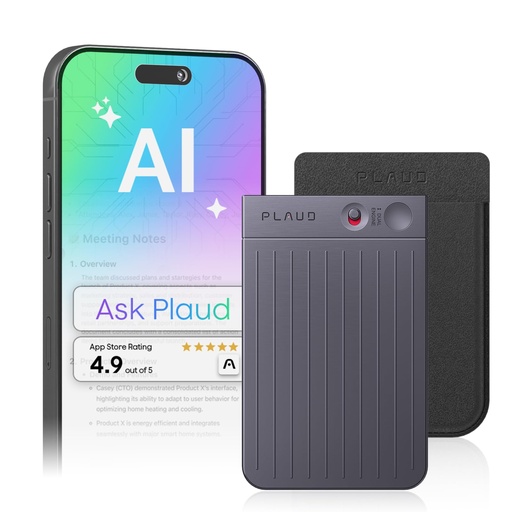 [GRAB-00009384] Grabadora de voz AI, grabadora de voz PLAUD Note con funda, control de aplicaciones, transcribir y resumir potenciado por ChatGPT, compatible con 59 idiomas, memoria de 64 GB, grabadora de audio para 
