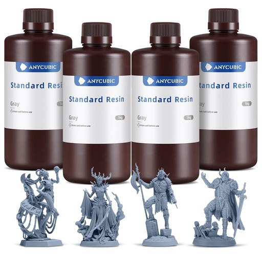 [RESI-00012929] Paquete de resina para impresora 3D ANYCUBIC, resina de curado UV SLA de 405 nm con alta precisión y curado rápido y excelente fluidez para impresión 3D LCD (4 paquetes * 1 kg gris, 4 kg en total) 